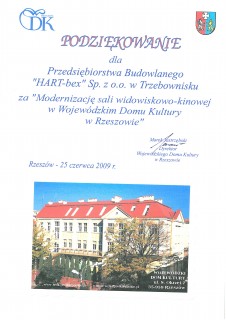 Podziękowanie za przebudowę sali WDK
