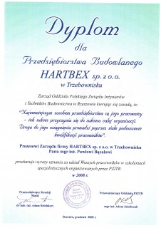 Dyplom od Związku Inżynierów i Techników Budownictwa