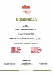 Nominacja do godła Liderów Budownictwa