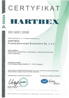 Certyfikat ISO 9001:2008 za budownictwo mieszkaniowe, przemysłowe